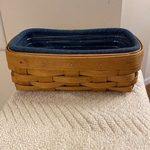 Vintage 2004 Longaberger Biscuit Basket Blue Fabric Liner & Plastic Protector